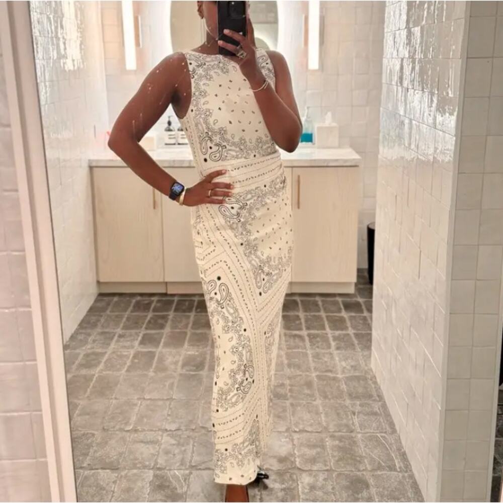 Third Form White Bandana Maxi Dress SIZE 8 Ruched Sheath Gown Designer $300 - Picture 9 of 16